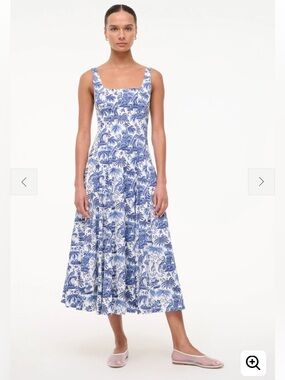STAUD Wells Maxi Dress In China Blue Toile Size 4 NWOT